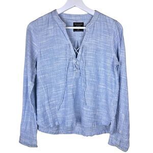 Abercrombie & Fitch size XS Blue Lace Up Front Blouse Mock Neck Peasant Cottage